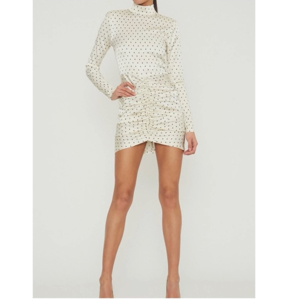 ROTATE Mina Ruched Polka-dot Satin Mini Dress 2